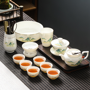 茶具套装家用陶瓷整套功夫中式羊脂玉白瓷玻璃紫砂盖碗茶壶茶杯器