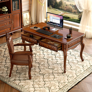 美式乡村实木现代轻奢电脑桌书房桌高端老板办公室桌椅组合写字台
