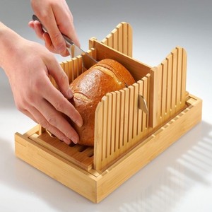 竹制面包切盘面包吐司切片器厚度可调节带托盘可装面包屑烘焙用品