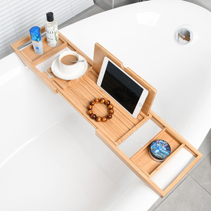 竹制浴缸架可拆装置物架浴桶托盘可伸缩手机平板酒架浴室收纳支架
