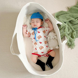 宝宝外出手提篮子ins风婴儿花篮手提篮 便携式婴儿摇篮睡篮 车载