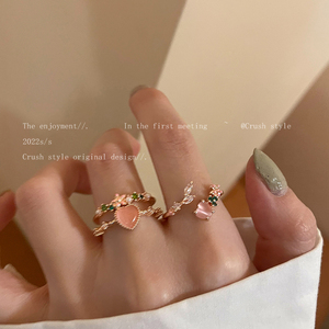 双层爱心锆石开口戒指女设计小众轻奢高级感食指戒独特复古指环潮
