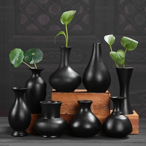 中式复古黑色陶瓷迷你小花瓶客厅水培绿萝桌面装饰插花小花器摆件