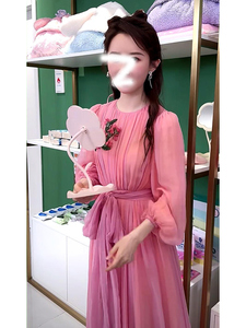 舒畅同款粉色连衣裙2024新款夏季气质名媛高端精致超好看收腰裙子