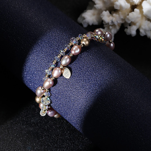 一撇一捺淡水珍珠手链女紫色双圈14K注金2022年夏季新品彩色饰品