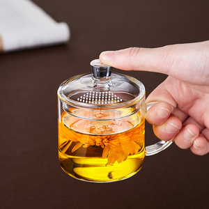 新羽玻璃杯耐热透明杯家用带把带盖会议杯花茶杯绿茶泡茶评茶杯子
