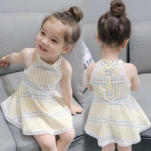 儿童2023新款韩版夏装女宝宝1岁3连衣裙无袖裙露肩拉丁舞练习套装