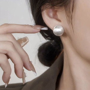 复古磨砂拉丝圆球S925银针耳钉精致时尚高级感耳环气质百搭设计感
