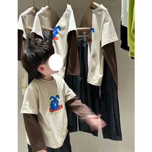 韩范童装男童t恤长袖2024春装新款儿童潮酷帅洋气宝宝假两件上衣