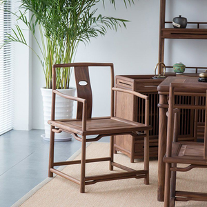 实木椅子新中式榆木茶室禅意海棠椅原木色免漆客椅简约餐椅桃心椅