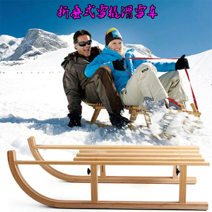 折叠式木质滑雪车原木制雪橇冰雪爬犁娱乐雪具礼品可拍摄橱窗摆设