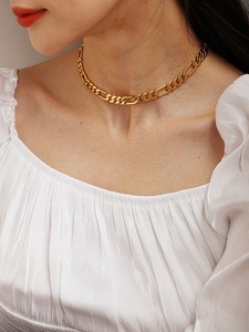费加罗粗链条装饰短款小众设计感项链女欧美时尚酷潮颈饰锁骨链潮