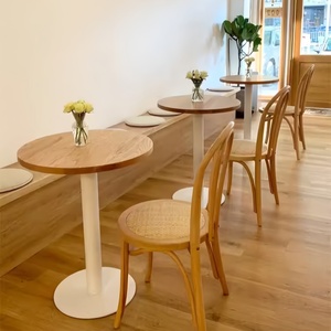 餐桌椅法式藤编椅小圆桌组合 商用餐厅咖啡厅奶茶甜品店实木椅子