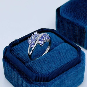 2024年新款S925银镀白金镶嵌坦桑石戒指开口可调节时尚手环送女友