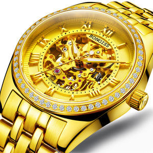 世界瑞士黄金色职场男士手表机械表十大名牌中古镂空金表男纯金色