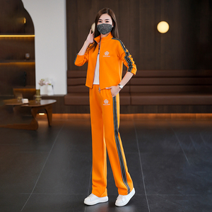 品牌运动套装女2024春季新款橙色时尚休闲洋气减龄户外广场舞服装