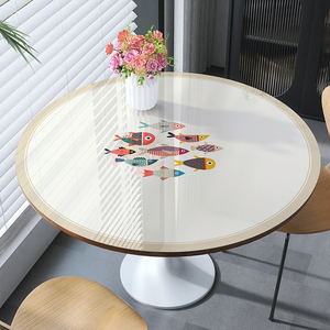 圆形PVC软玻璃圆桌布防水油防烫耐高温免洗台布印花餐桌垫家用