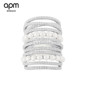 APM MONACO 银白色多圈大戒指女饰珍珠设计感A19990XPL