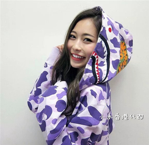 香港代购bape卫衣2024新款北京台北限定鲨鱼紫色迷彩男女外套