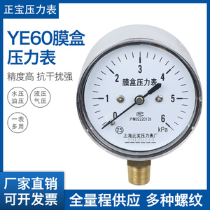 YE60 0-100KPA膜合压力表/低压表/膜盒压力表/燃气表/千帕微压表