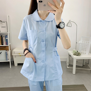 护士服分体套装女款短袖蓝色大码薄款口腔牙科月嫂上户工作服定制