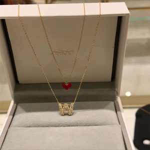 日本代购正品AHKAH字母项链18K黄金钻石吊坠锁骨十字链送生日礼物