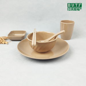稻谷壳碗三件套筷子勺子汤勺盘子杯单人套装家用稻壳餐具面碗汤碗