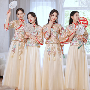 中式伴娘服2024新款礼服裙姐妹团装夏季大码胖mm小个子 显瘦200斤
