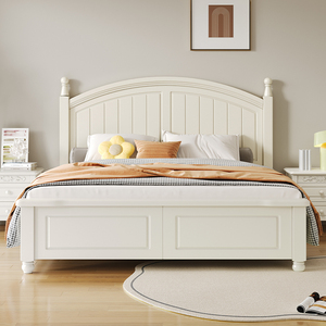 白色实木床现代简约田园奶油风小美式1.8米双人床主卧1.2儿童储物