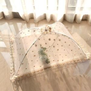 欧式花边餐桌罩 方形网纱提花菜罩家用可折叠悬挂食物防尘罩