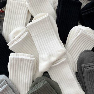 白色袜子男士中筒袜秋款防臭加厚高腰纯色春秋运动外穿情侣长袜女