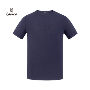 【商场同款】Lavico/朗维高男士时尚休闲藏青色圆领短袖T恤
