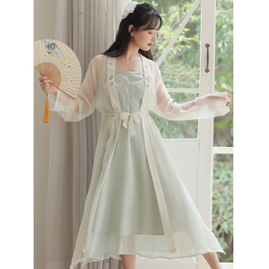 汉元素国风日常吊带裙子超仙女改良汉服长裙中式复古连衣裙