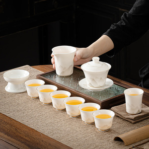居慢羊脂玉瓷功夫茶具套装白瓷家用公泡茶盖碗陶瓷茶杯档茶具