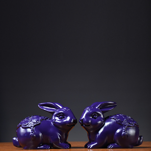 风水摆件兔子摆件紫色木质兔实木雕刻木兔镇宅生肖兔红木工艺品