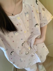 韩系可爱企鹅短袖睡衣女夏季2024新款甜美卡通薄款夏天家居服套装