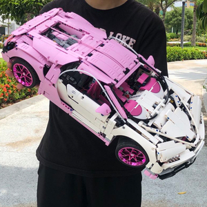 兼容乐高粉色布加迪威龙拼装积木跑车遥控模型高难度成人礼物灯光