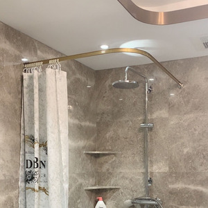 浴室帘轨道L形杆钻石型简约淋浴房免打孔弧形浴帘杆加工定制异型
