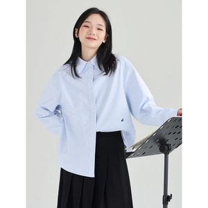 DESSUU 2024新品条纹长袖衬衫女韩版学院风宽松刺绣显瘦衬衣