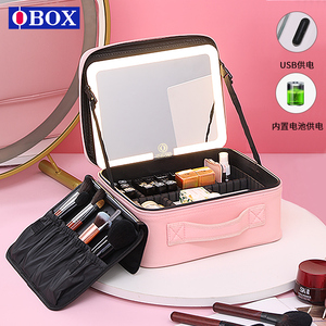 OBOX女士化妆包带镜子带灯化妆箱专业跟妆师手提便携收纳包跟妆包