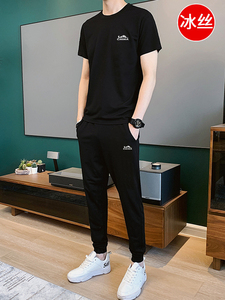 运动套装男夏季安踏适配款潮牌冰丝T恤搭配青少年韩版潮流两件套