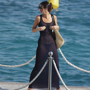 WEIRD PUSS 欧美海滩度假风气质修身显瘦小性感薄纱透视吊带长裙