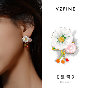 VZFINE珐琅滴釉系列原创设计手工定制925银纷繁馥奇花卉耳环耳饰