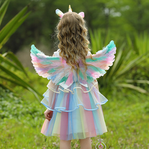 小马宝莉裙子公主裙小孩彩色女童装翅膀衣服独角兽连衣裙彩虹儿童