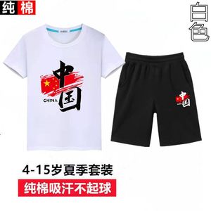 国潮兄弟国庆夏天小中大儿童套装男女亲子装短袖T恤五分裤两件套