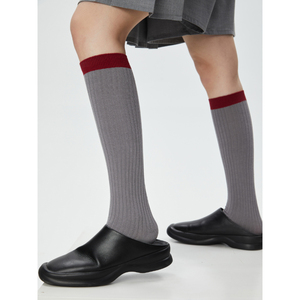 舒适率性｜YANGMA灰色系小腿袜透气袜子女个性堆堆袜撞色及膝袜