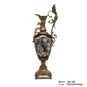 高端别墅门厅博古架家居摆件欧式古典客厅电视柜陶瓷镶铜酒壶花瓶