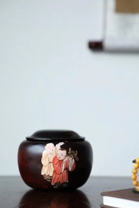 依家印度小叶紫檀童趣茶叶罐大漆非遗工艺彩绘茶道茶叶罐