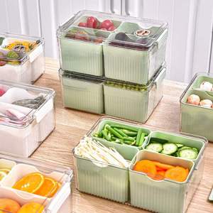 厨房冰箱肉类蔬菜熟食存储专用透明可拆卸带盖四分格收纳保鲜盒