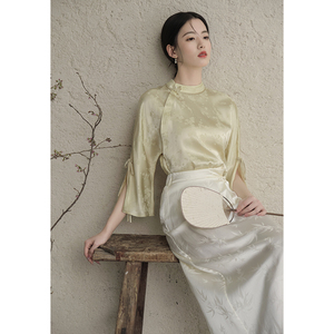 山有色春夏新中式女装国风原创设计茶服梅花人丝提花改良立领上衣